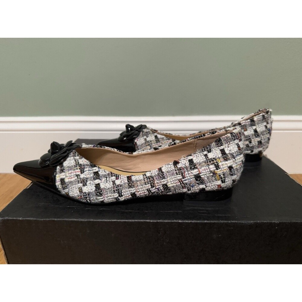 C.Paravano Women's Pointed Toe Tweed Designer Ballet Flats Leather Size 9.5 - Picture 4 of 6